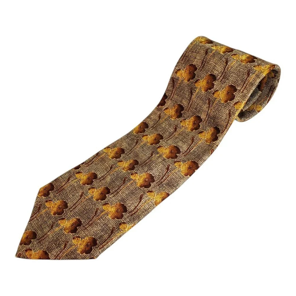 Ermenegildo Zegna Luxury Silk Men's Tie Elegant Floral Pattern Brown Gold Formal